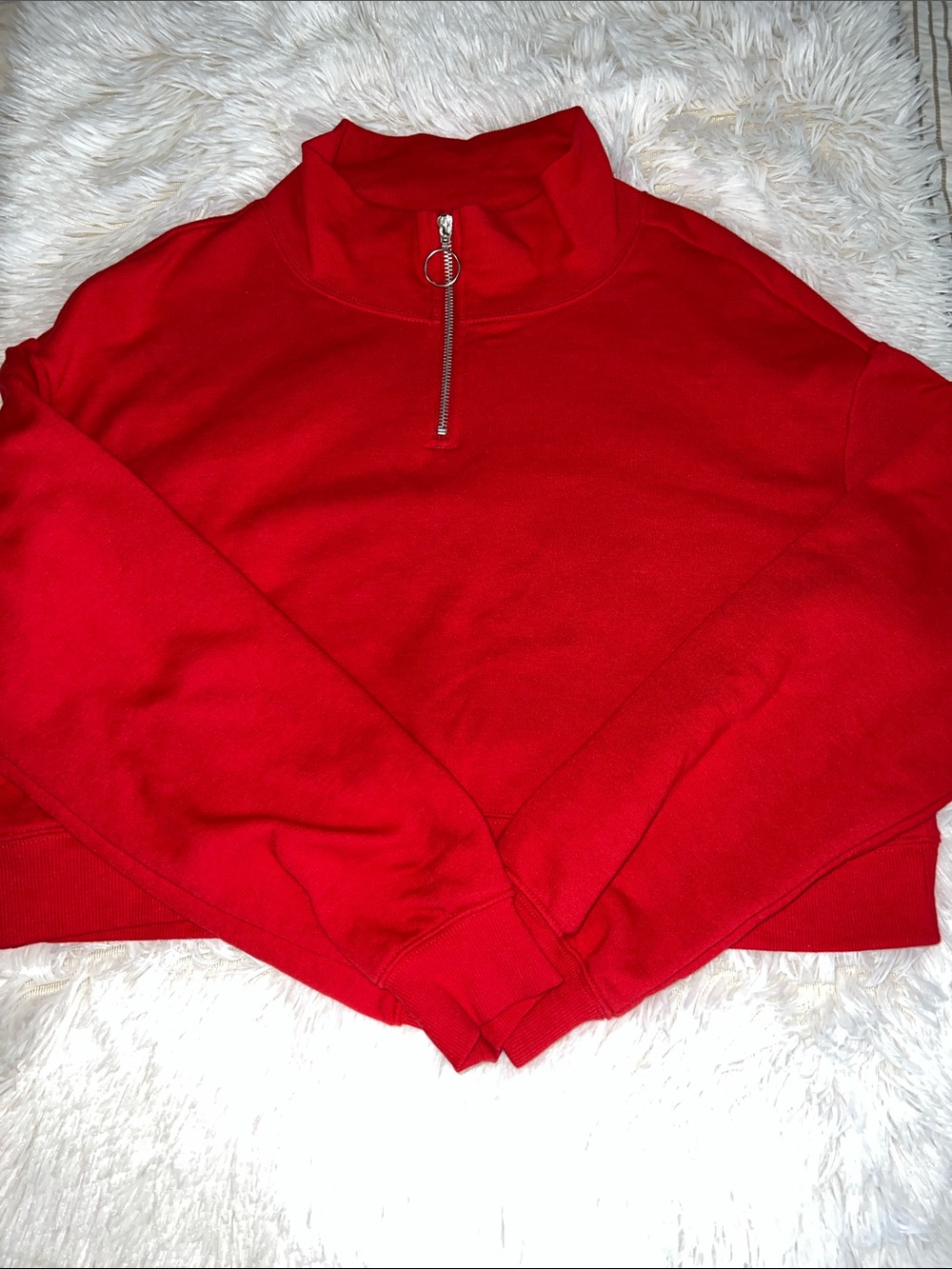 Divided Red Cropped Quarter-Zip Turtleneck Sweater